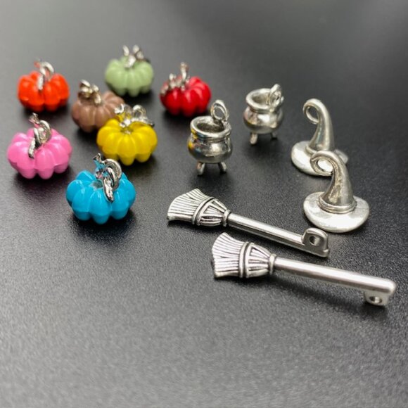 Halloween Witch & Pumpkin Themed Charms Pendants 13pc Set - Picture 2 of 3